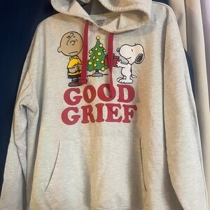 Peanuts Gray Hoodie with  Christmas Red and Green Design, size XXL
